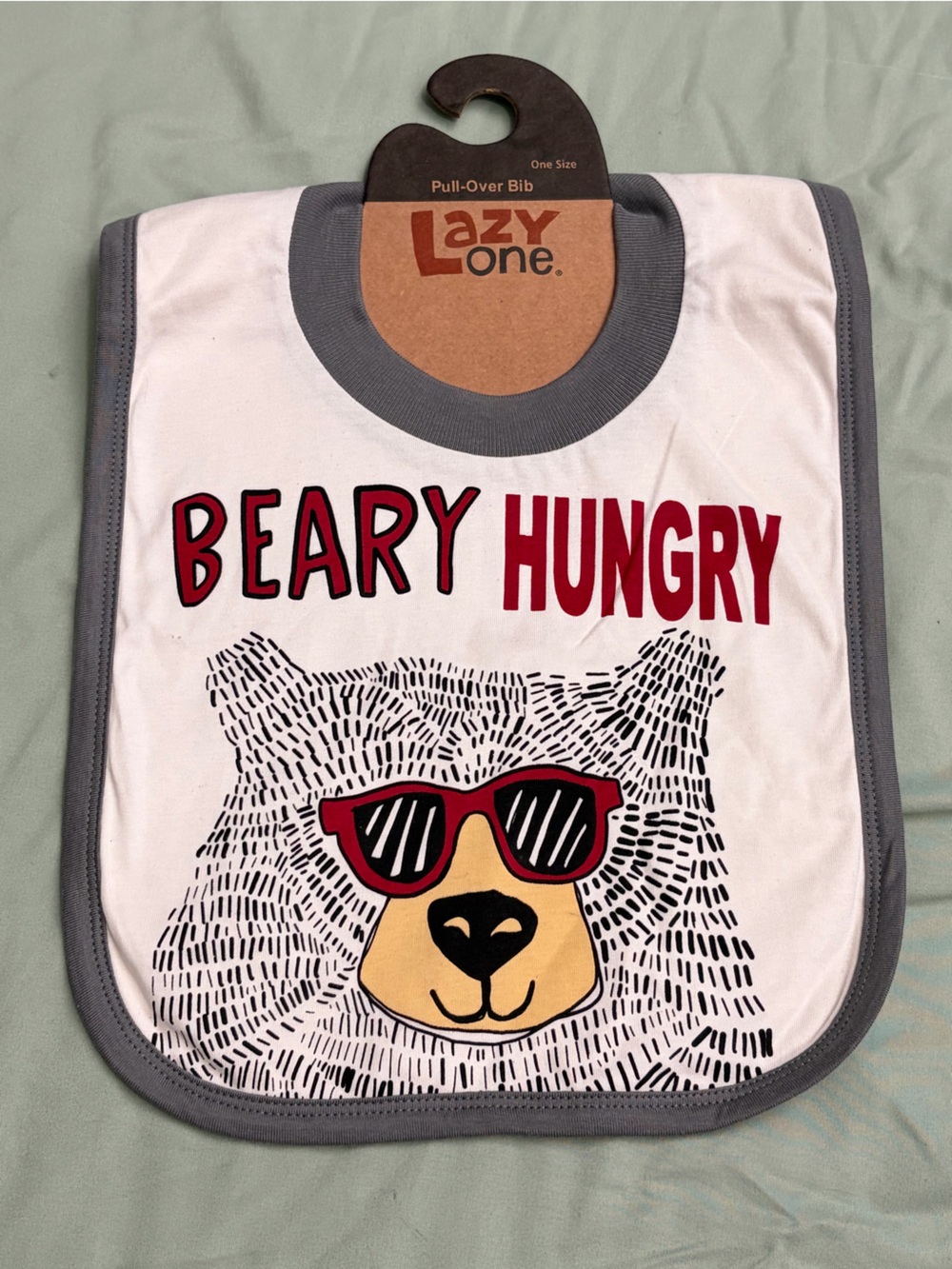 Lazy One White Bib with Bear Wearing Red Sunglasses